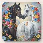  Horses framed in flowers Coaster Getränkeuntersetzer (Vorderseite)