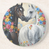  Horses framed in flowers Coaster Getränkeuntersetzer (Vorne)
