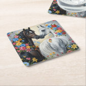  Horses framed in flowers Coaster Rechteckiger Pappuntersetzer (angewinkelt)