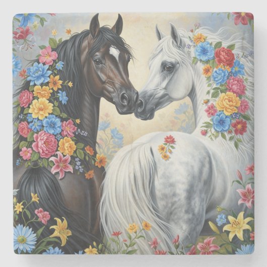  Horses framed in flowers Coaster Steinuntersetzer (Vorderseite)