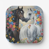 Horses framed in flowers paper plates pappteller (Vorderseite)