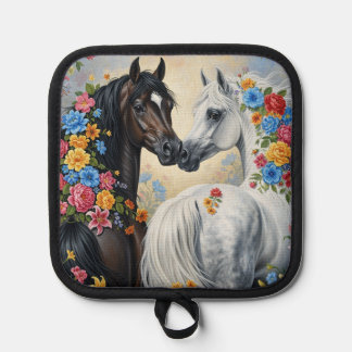  Horses framed in flowers pot holder Topflappen