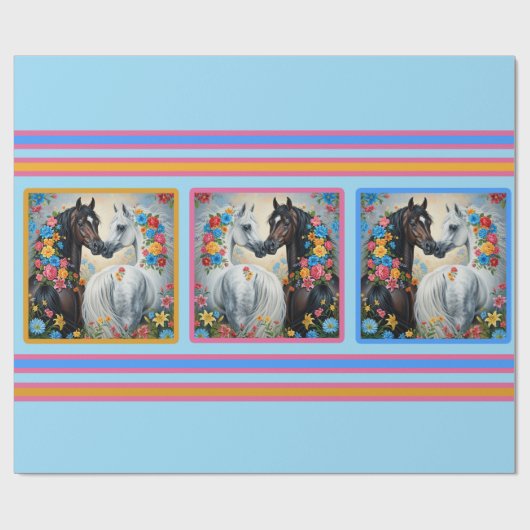 Horses Framed in flowers Wrapping Paper Geschenkpapier (Flach)