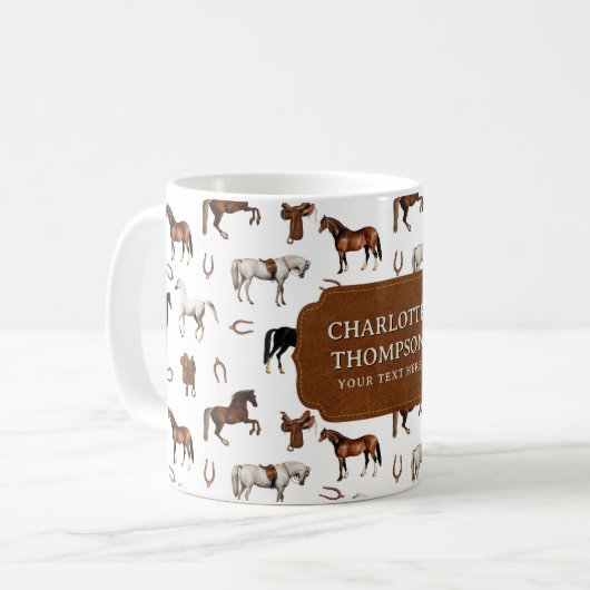Horses Horseshoe Horse Saddles Custom Name Kaffeetasse (Vorderseite Links)