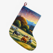 Horses on Farm Wildflower Meadow Großer Weihnachtsstrumpf (Vorderansicht (hängend))