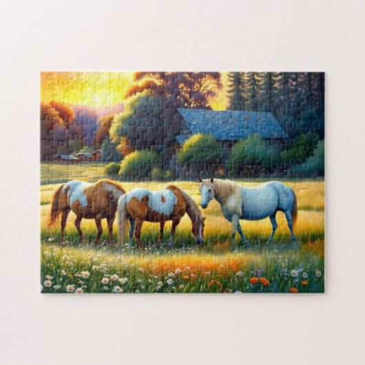 Horses on Farm Wildflower Meadow Puzzle (Horizontal)