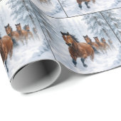 Horses Running Through a Snowy Forest Geschenkpapier (Rolleneckpunkt)