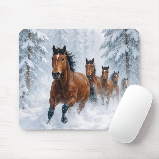 Horses Running Through a Snowy Forest Mousepad (Mit Mouse)
