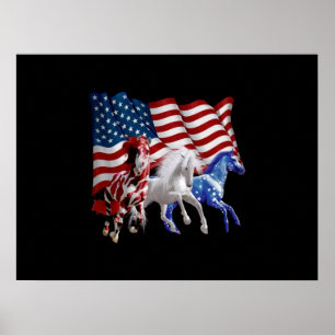 Horses Usa American Flag Horse Poster