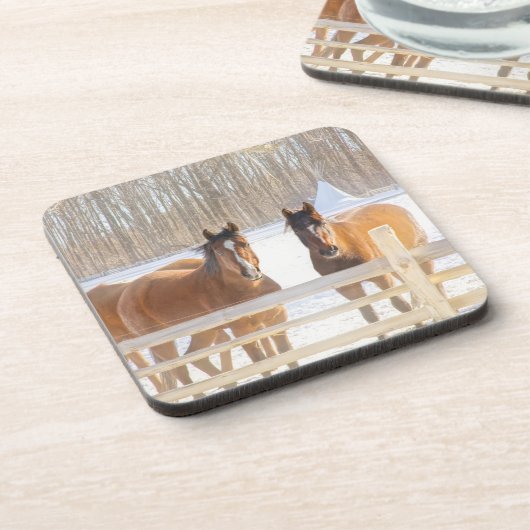 Horses Vermont Winter Hard Plastic Coaster Getränkeuntersetzer (Linke Seite)