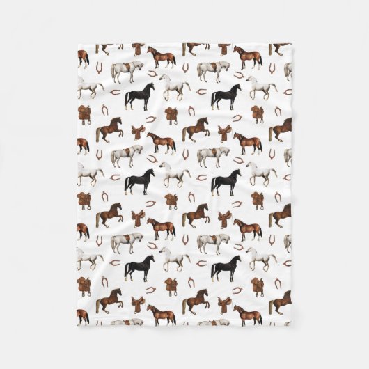 Horses Watercolor Horseshoe Horse Saddles Fleecedecke (Vorderseite)