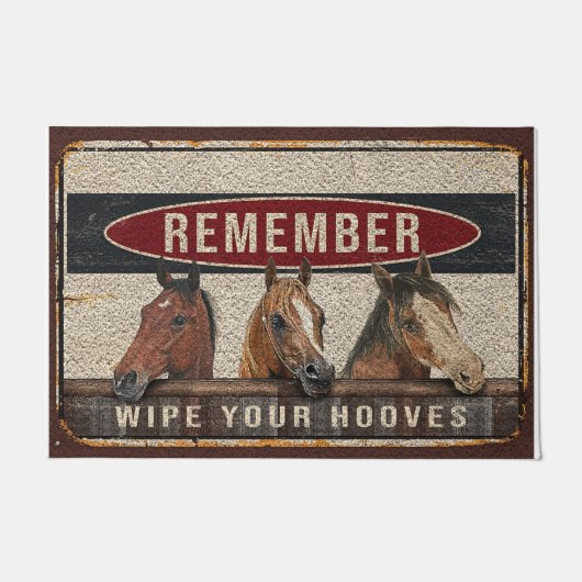 Horses Welcome Doormat | Remember Wipe Your Hooves Fußmatte (Vorderseite)