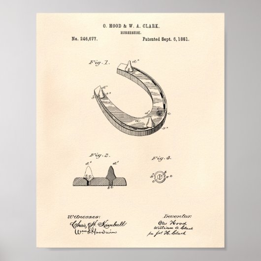 Horseshoe 1881 Patent Art Old Peper Poster (Vorne)