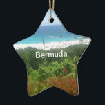 Horseshoe Bay Beach, Bermuda Keramikornament<br><div class="desc">Grünes Gras mit lebhaften orangefarbenen Blume und dem Strand von Horseshoe Bay,  Bermuda,  der Hauptabfallpunkt. Gemeinde Southampton Bermuda. celeste@khoncepts.com</div>