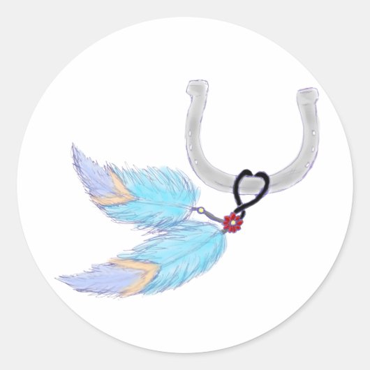 Horseshoe Blue Feathers Stickers (Vorderseite)