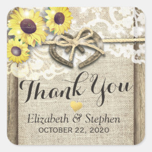 Horseshoe Burlap Lace Sunflowers Wedding Vielen Da Quadratischer Aufkleber