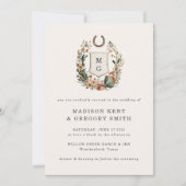 Horseshoe Cactus Western Country Crest Wedding Einladung (Vorderseite)