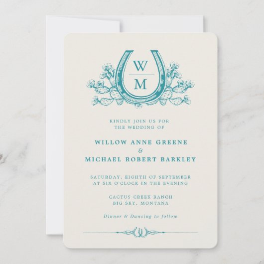 Horseshoe Cactus Western Foto Hochzeit Einladung (Vorderseite)