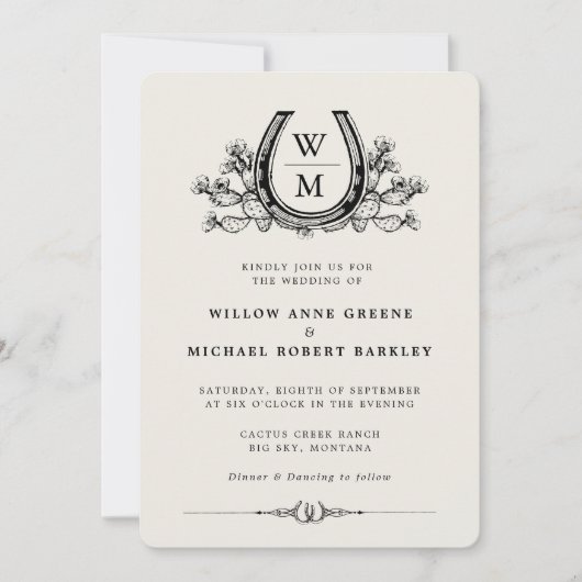 Horseshoe Cactus Western Foto Hochzeit Einladung (Vorderseite)