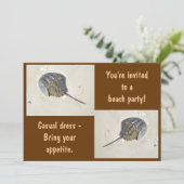 Horseshoe Crab Beach Party Einladung (Stehend Vorderseite)