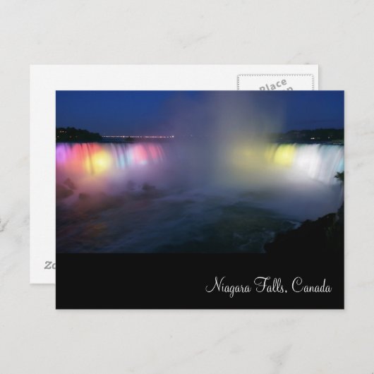 Horseshoe Falls (Niagarafälle) nachts Postkarte (Vorne/Hinten)