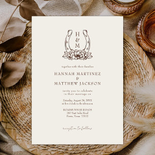 Horseshoe & Floral Western Country Boho Wedding Einladung
