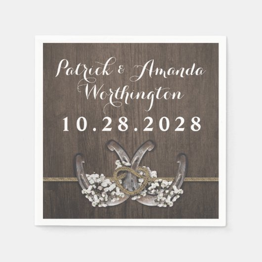 Horseshoe Gipskraut Rustic Wedding Napkins Serviette (Vorderseite)