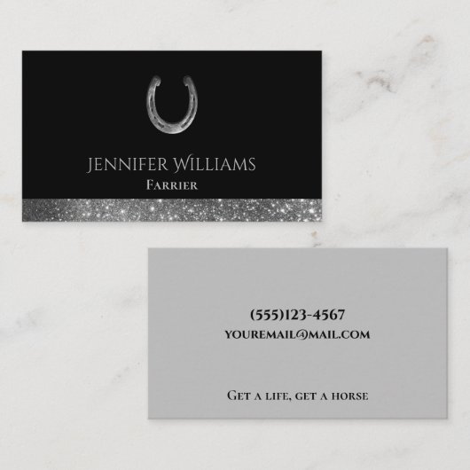 Horseshoe Glitzer Reitpferd Visitenkarte (Vorne/Hinten)