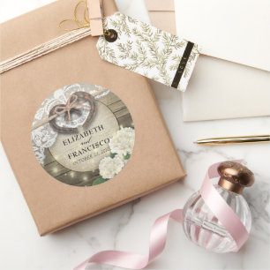 Horseshoe Heart Lace Hydrangea Polterabend Runder Aufkleber