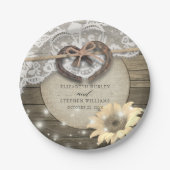 Horseshoe Heart Lace Sunflower Wood Polterabend Pappteller (Vorderseite)