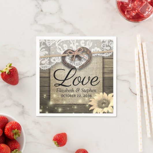 Horseshoe Heart Lace Sunflower Wood Polterabend Serviette (Beispiel)