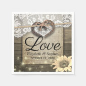 Horseshoe Heart Lace Sunflower Wood Polterabend Serviette (Vorderseite)