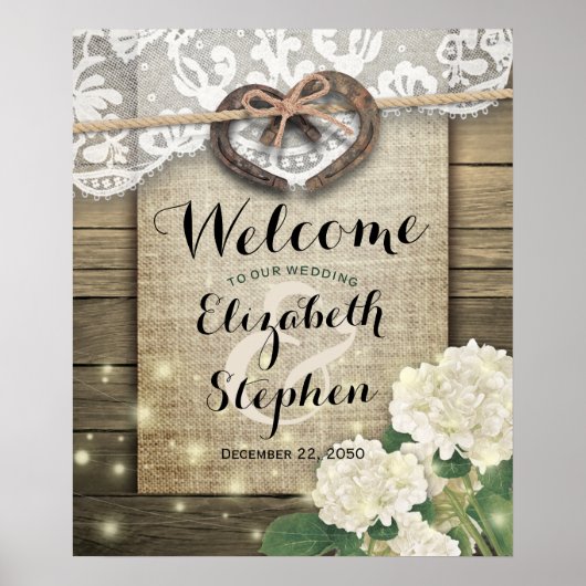 Horseshoe Hydrangea Land Rustikale Hochzeit Willko Poster (Vorne)