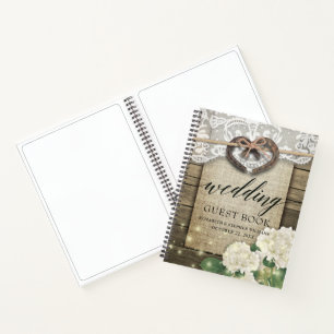 Horseshoe Hydrangea Wood Country Wedding Gäestbook Notizblock