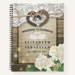 Horseshoe Hydrangea Wood Country Wedding Gäestbook Notizblock