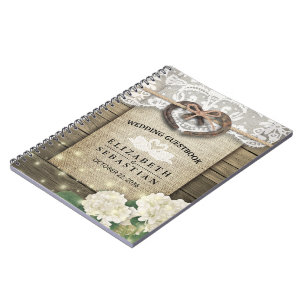 Horseshoe Hydrangea Wood Country Wedding Gäestbook Notizblock