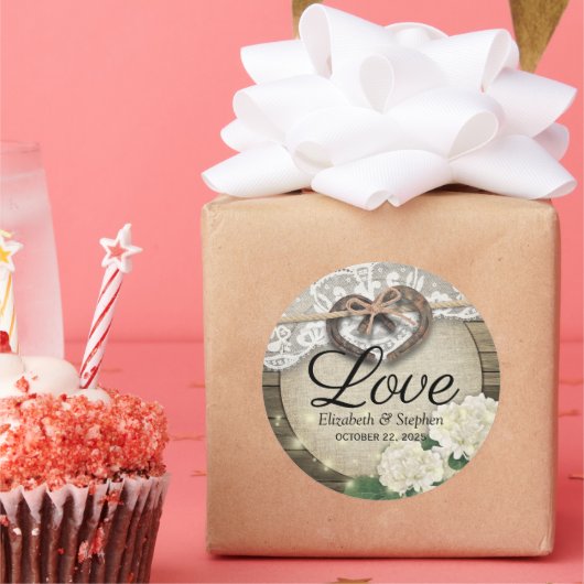 Horseshoe Hydrangea Wood Country Wedding Vielen Da Runder Aufkleber (Party)