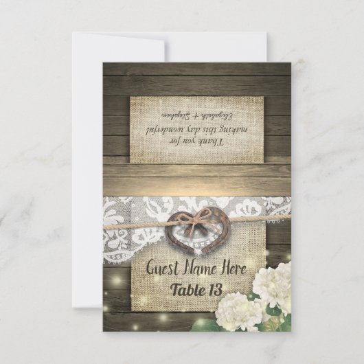 Horseshoe Hydrangea Wood Lace Wedding Tischnummer (Vorderseite)