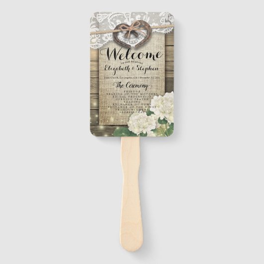 Horseshoe Hydrangea Wood Wedding Programs Hand Fan Fächer (Vorderseite)