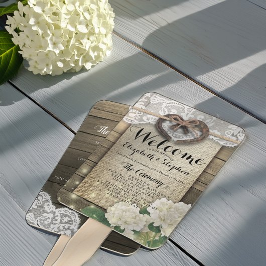 Horseshoe Hydrangea Wood Wedding Programs Hand Fan Fächer