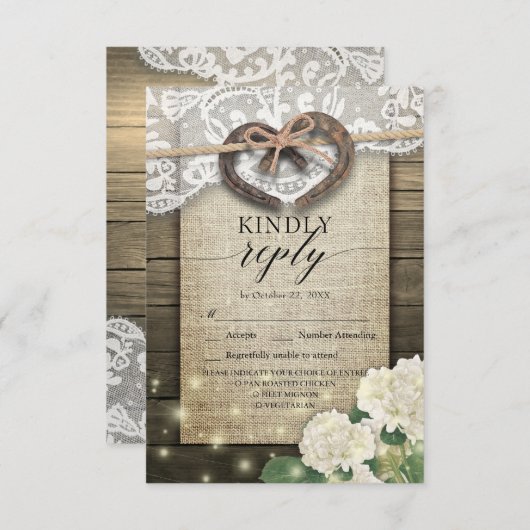 Horseshoe Hydrangea Wood Wedding RSVP Kindly Antwo (Vorne/Hinten)