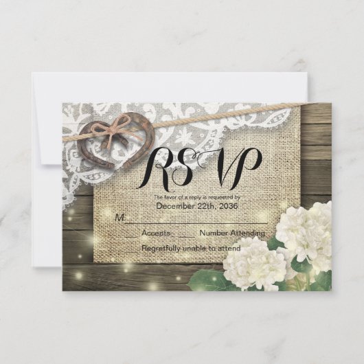 Horseshoe Hydrangea Wood Wedding RSVP Kindly Antwo (Vorderseite)