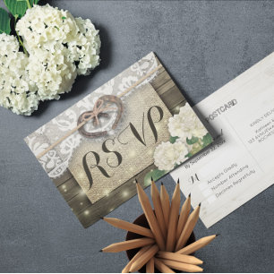 Horseshoe Hydrangea Wood Wedding RSVP Kindly Antwo Einladungspostkarte