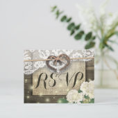 Horseshoe Hydrangea Wood Wedding RSVP Kindly Antwo Einladungspostkarte (Stehend Vorderseite)