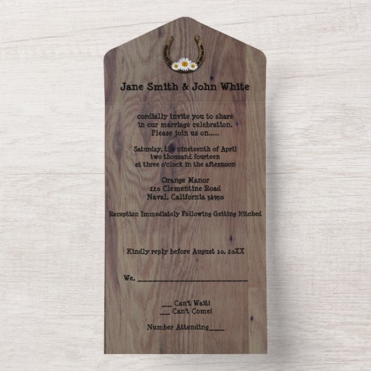 Horseshoe in einer Hochzeitseinladung All In One Einladung (Innen Boden)