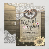 Horseshoe Lace Burlap Sonnenblume Brautparty Einladung (Vorne/Hinten)
