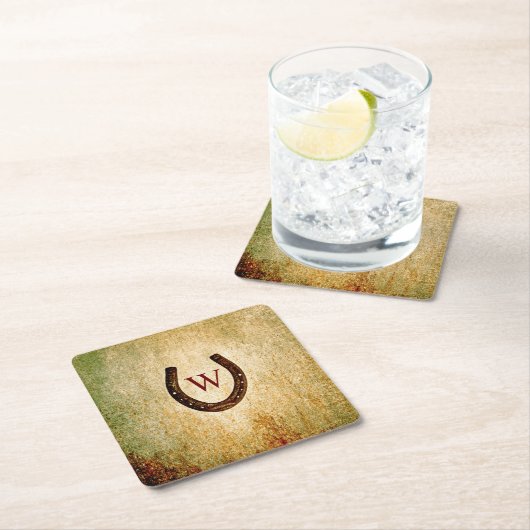 Horseshoe Mit Monogramm Rechteckiger Pappuntersetzer (Vor Ort)