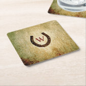 Horseshoe Mit Monogramm Rechteckiger Pappuntersetzer (angewinkelt)