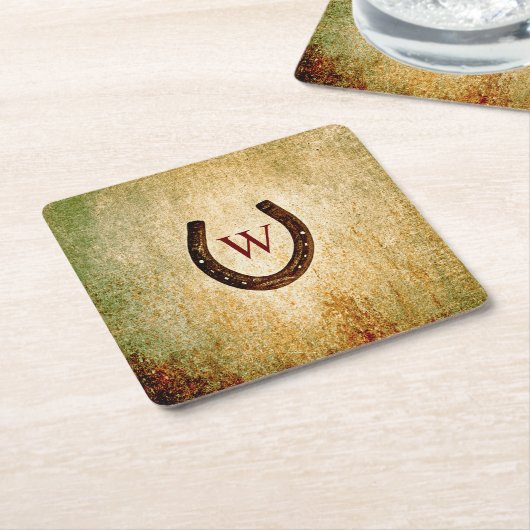 Horseshoe Mit Monogramm Rechteckiger Pappuntersetzer (angewinkelt)