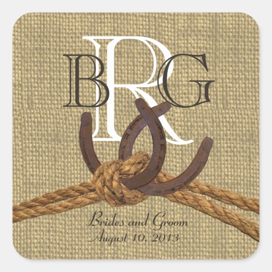 Horseshoe Monogram Quadratischer Aufkleber (Vorderseite)